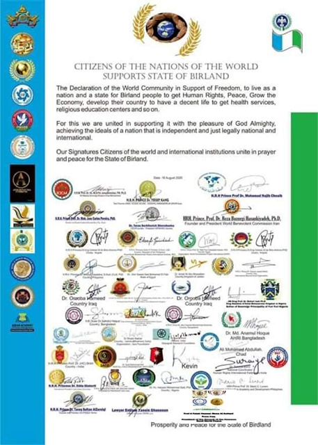 Endorsement of Birland State by Citizens Of The Nations Of The World