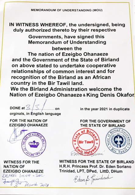Endorsement of Birland State by Ezeigbo Ohanaeze Kingdom Central Region Ghana
