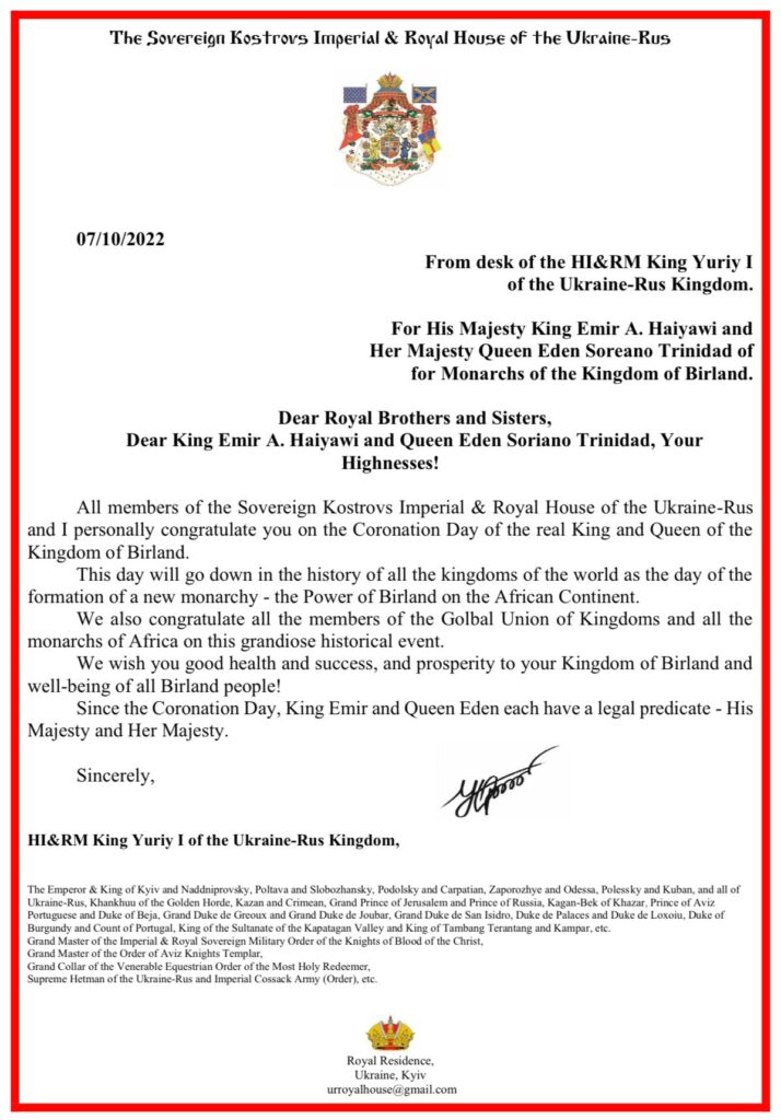 Letter of Coronation From Ukraine-Russ